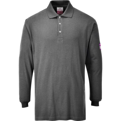 FR10-Modaflame Knit FR Long Sleeve Polo Shirt Grey