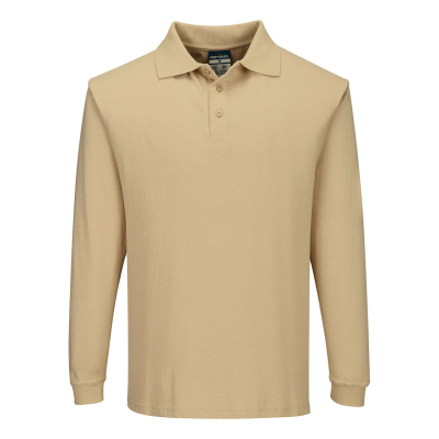 FR10-Modaflame Knit FR Long Sleeve Polo Shirt Tan